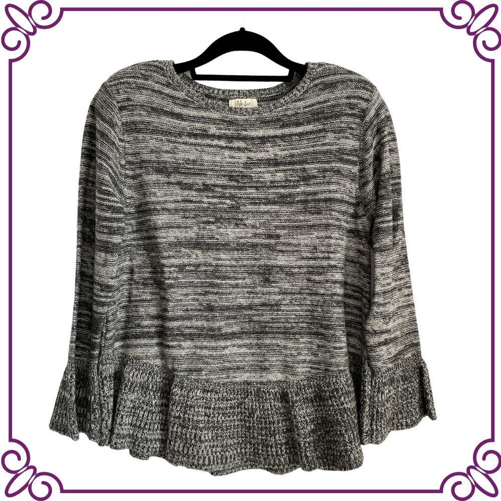 Style & Co Gray Marled Knit Bell Sleeves Sweater Petite XL
